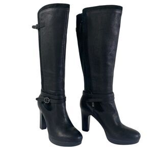 UGG 9 Black Leather Knee-High Boots , platform, heeled, zip